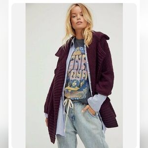 Free People Cloud Control Cardigan Chunky Knit Open Front Black Honey Small NWT